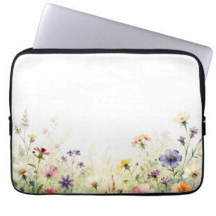 Watercolor Wildflower Meadow Pastel Floral Border Laptop Sleeve
