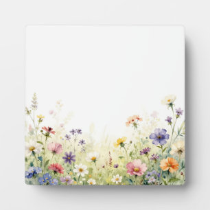 Watercolor Wildflower Meadow Pastel Floral Border Plaque