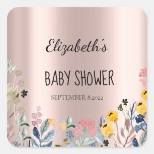 Watercolor Wildflower Meadow Rose Gold Square Sticker