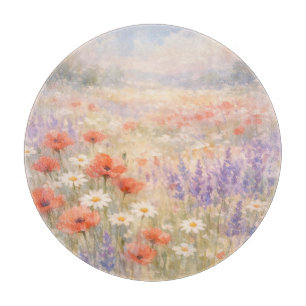 Watercolor Wildflower Meadow Scene Cutting Board