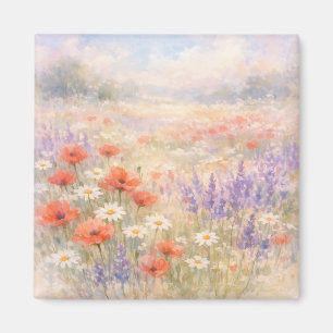 Watercolor Wildflower Meadow Scene Magnet