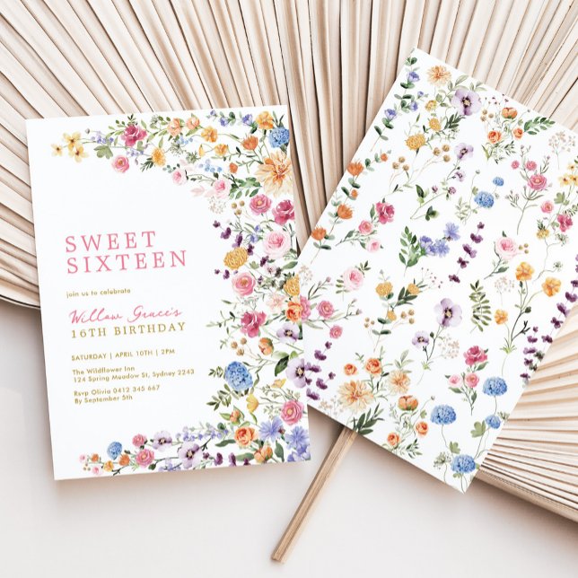 Watercolor Wildflower Meadow Sweet 16 Invitation (Creator Uploaded)