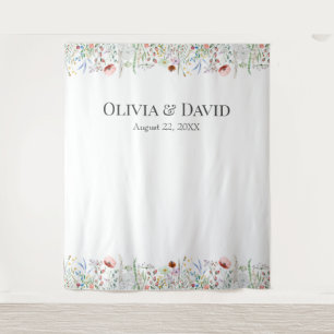 Watercolor Wildflower Meadow Wedding Backdrop Tapestry