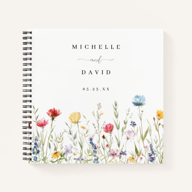 Watercolor Wildflower Meadow Wedding Guest Book (Front)