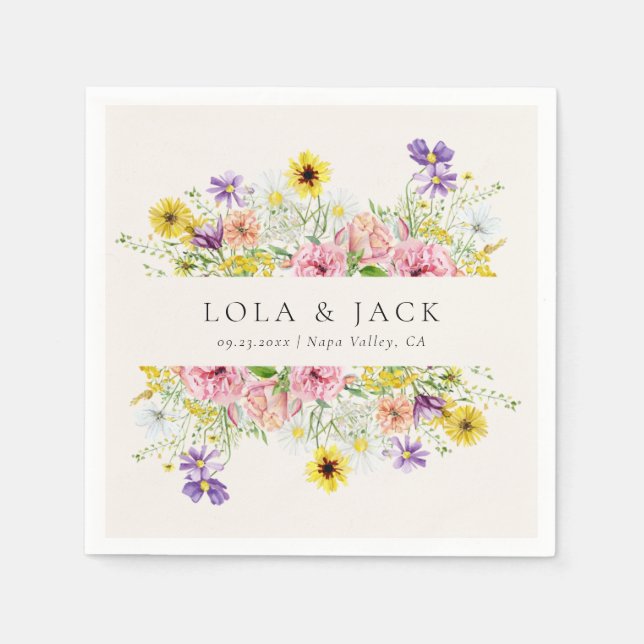 Watercolor Wildflower Meadow Wedding Napkin (Front)