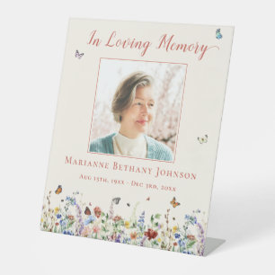 Watercolor Wildflower Memorial Funeral  Pedestal Sign