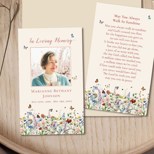Watercolor Wildflower Memorial Funeral Prayer Card (Creator Uploaded)