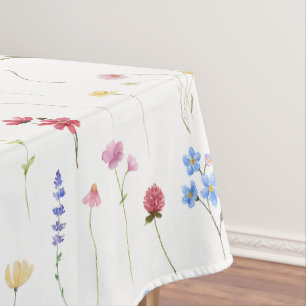 Watercolor Wildflower Minimalistic Boho Cottage Tablecloth