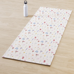 Watercolor Wildflower Minimalistic Pattern Cottage Yoga Mat