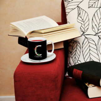 Watercolor wildflower monogram black coffee mug