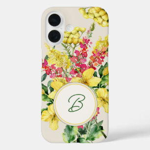 Watercolor Wildflower Monogram iPhone 16 Case