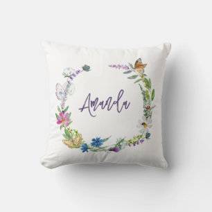 Watercolor Wildflower Monogram Cushion