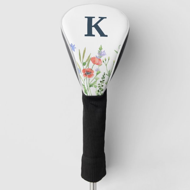 Watercolor Wildflower Monogram  Golf Head Cover (Front)