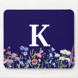 Watercolor Wildflower Monogram Mouse Pad