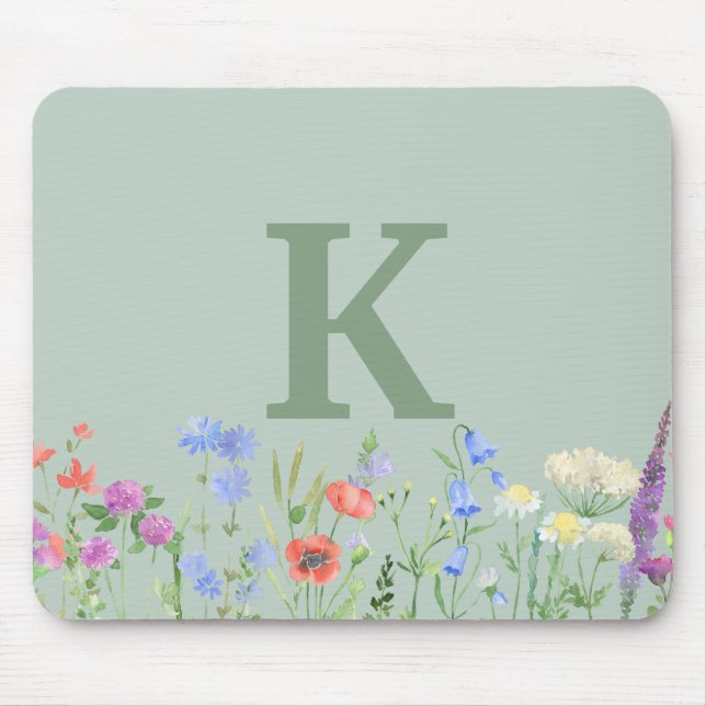 Watercolor Wildflower Monogram  Mouse Pad (Front)