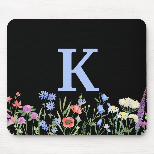 Watercolor Wildflower Monogram  Mouse Pad (Front)
