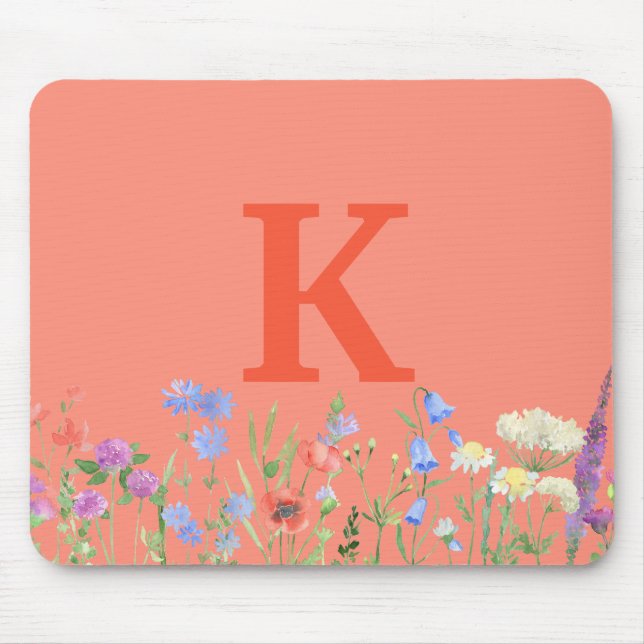 Watercolor Wildflower Monogram  Mouse Pad (Front)
