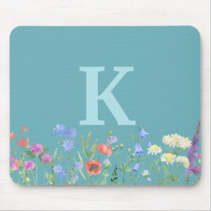 Watercolor Wildflower Monogram  Mouse Pad