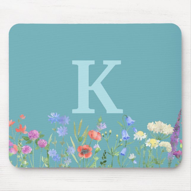 Watercolor Wildflower Monogram  Mouse Pad (Front)