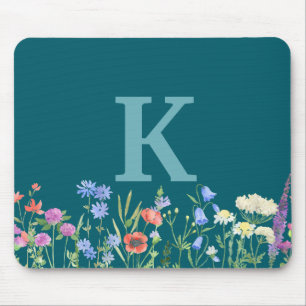 Watercolor Wildflower Monogram  Mouse Pad