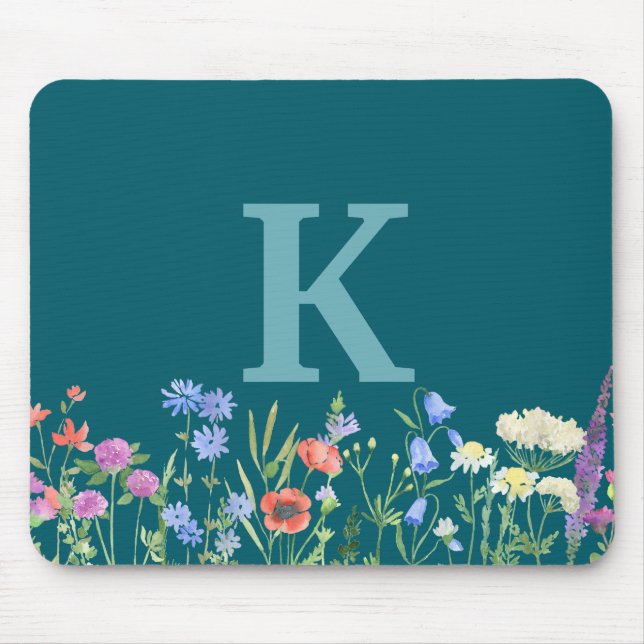 Watercolor Wildflower Monogram  Mouse Pad (Front)
