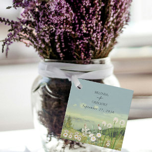 Watercolor Wildflower Mountain Landscape Wedding Favour Tags