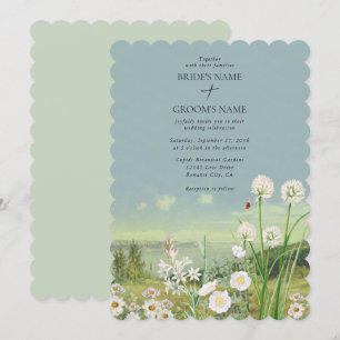 Watercolor Wildflower Mountain Landscape Wedding Invitation