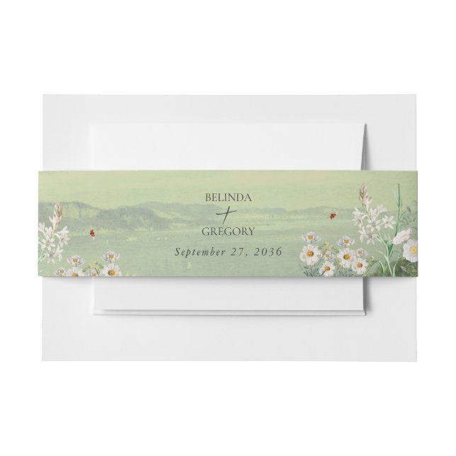 Watercolor Wildflower Mountain Landscape Wedding Invitation Belly Band (Front Example)