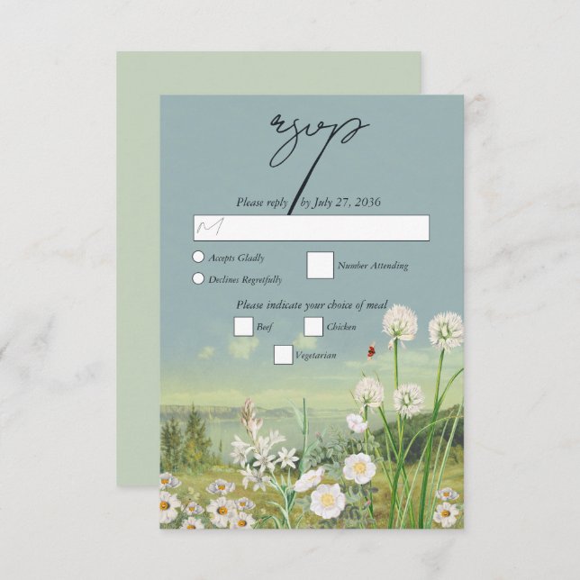 Watercolor Wildflower Mountain Landscape Wedding RSVP Card (Front/Back)