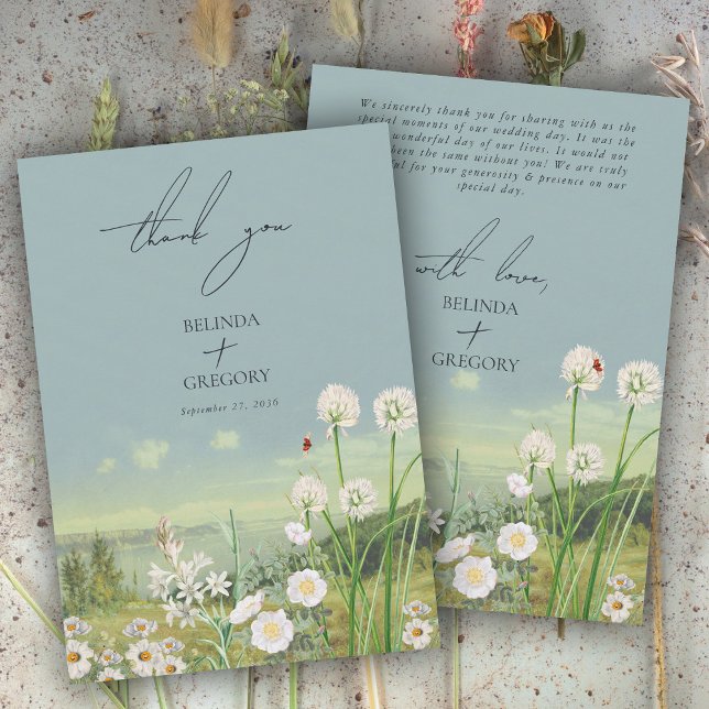 Watercolor Wildflower Mountain Landscape Wedding Thank You Card (Watercolor Wildflower Mountain Landscape Wedding Thank You Card)