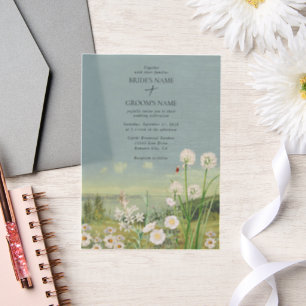Watercolor Wildflower Mountain Landscape Wedding Vellum Invitations