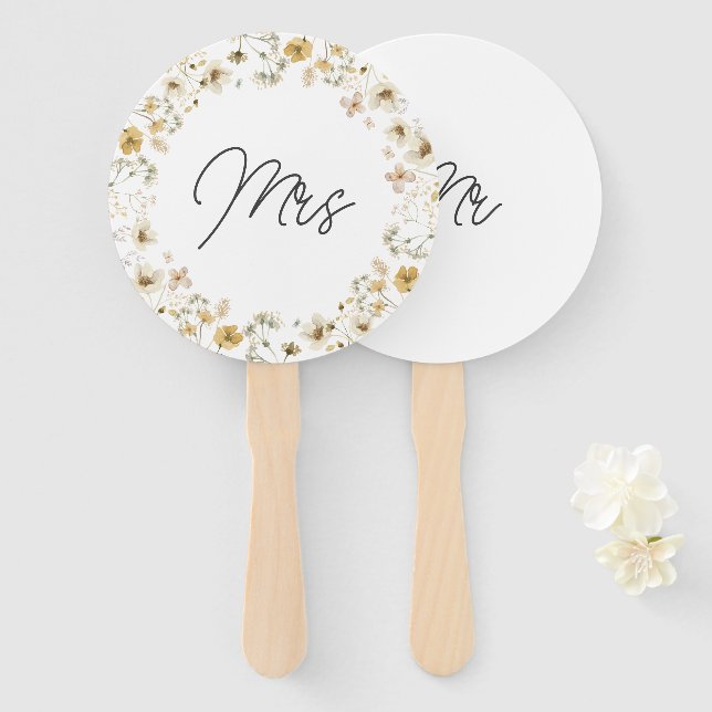 Watercolor Wildflower Mr or Mrs Game Hand Fan (Front and Back)