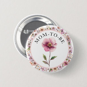 Watercolor Wildflower Mum to Be Button – Dusty Pin