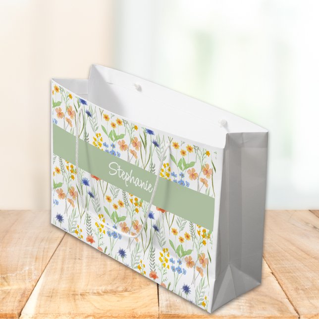 Watercolor Wildflower Name Large Gift Bag (Creator Uploaded)