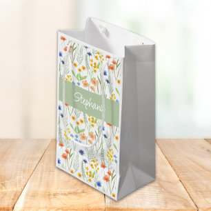 Watercolor Wildflower Name Small Gift Bag