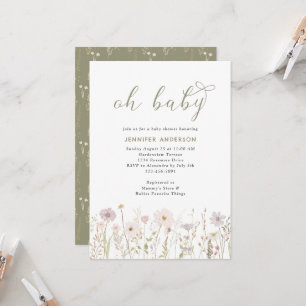 Watercolor Wildflower Oh Baby Script Shower Invitation