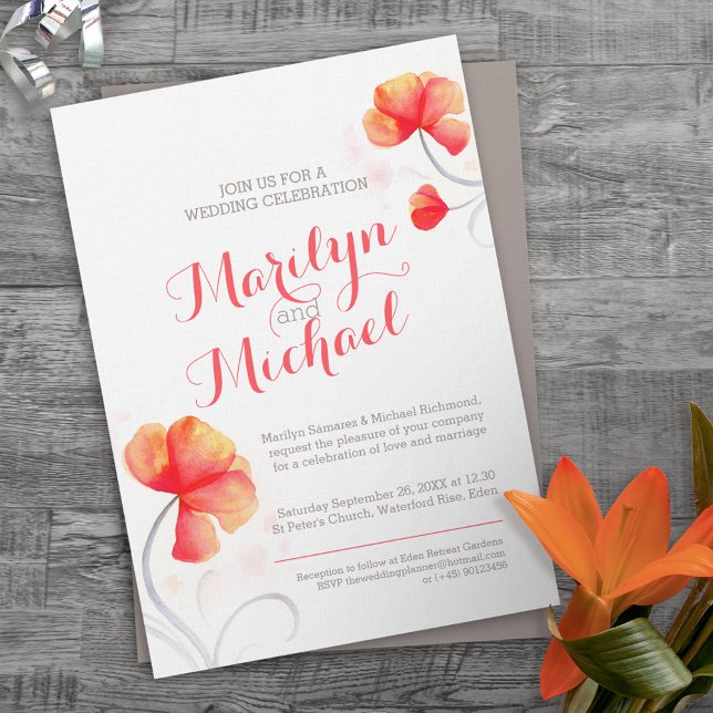 Watercolor wildflower orange wedding invite (Creator Uploaded)