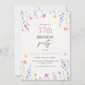Watercolor Wildflower Pastel Floral 37th Birthday Invitation