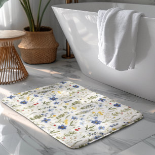 Watercolor Wildflower Pattern Boho Floral Bath Mat