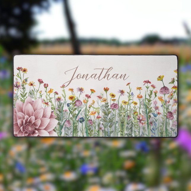 Watercolor Wildflower Pattern Desk Mat (Creator Uploaded)