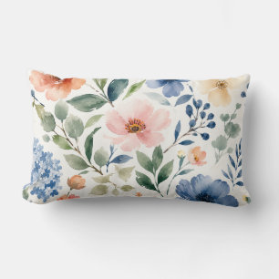 Watercolor Wildflower Pattern Modern Botanical Lumbar Cushion