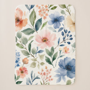 Watercolor Wildflower Pattern Modern Botanical Sherpa Blanket