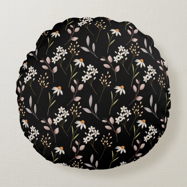  Watercolor WildFlower Pattern  Round Cushion (Front)