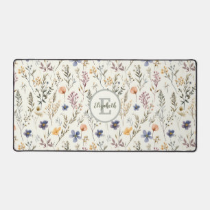 Watercolor Wildflower Pattern Sage Green Name Desk Mat