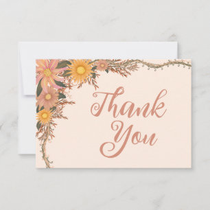Watercolor Wildflower Peach Yellow Thank You Card