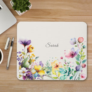 Watercolor Wildflower Personalised Mousepad