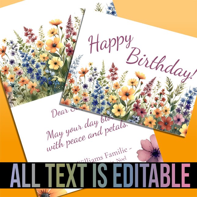Watercolor Wildflower Personalised Summer Birthday Card (Creator Uploaded)