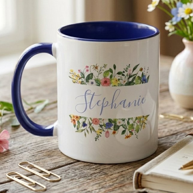 Watercolor Wildflower – Personalized Name Mug (Personalized wildflower coffee mug for friend)