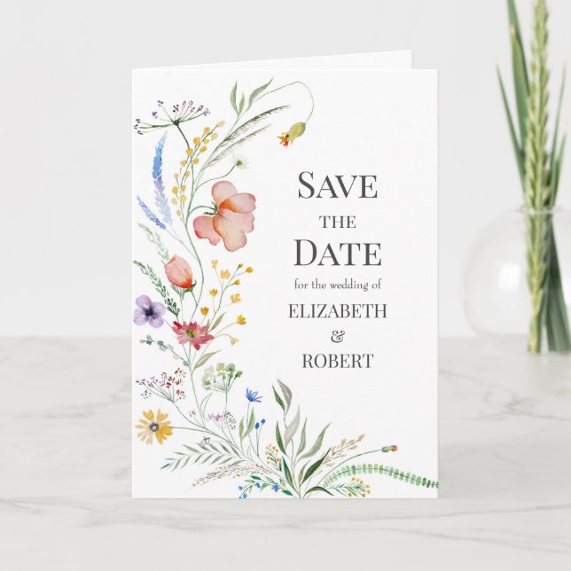 Watercolor Wildflower Photo Save the Date Folding  Invitation (Front)