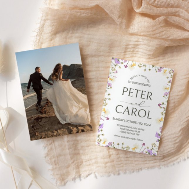Watercolor Wildflower Photo Wedding Invitation (Creator Uploaded)